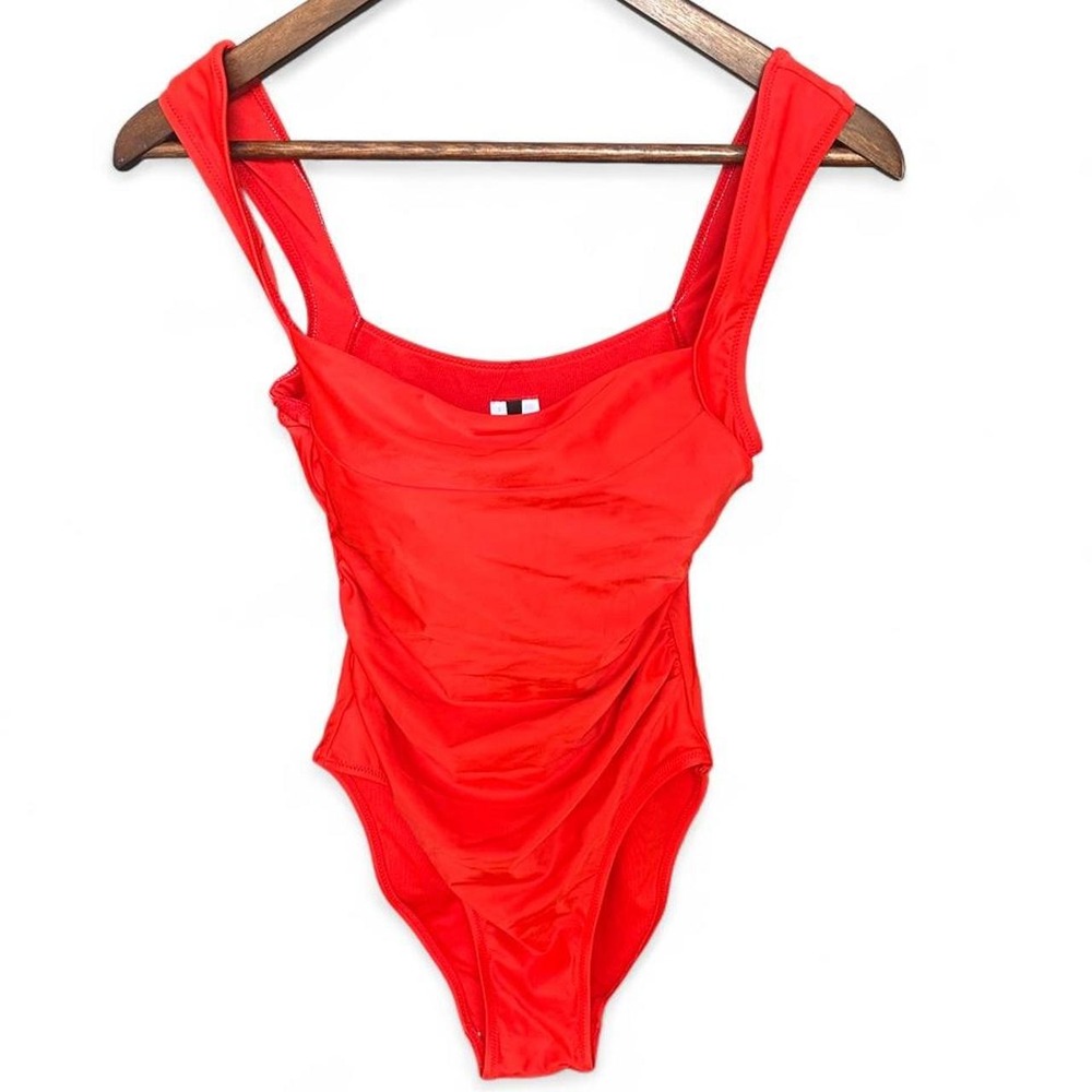 J.Crew Bright Red Ruched One-Piece Swimsuit Tank Style Size 2
